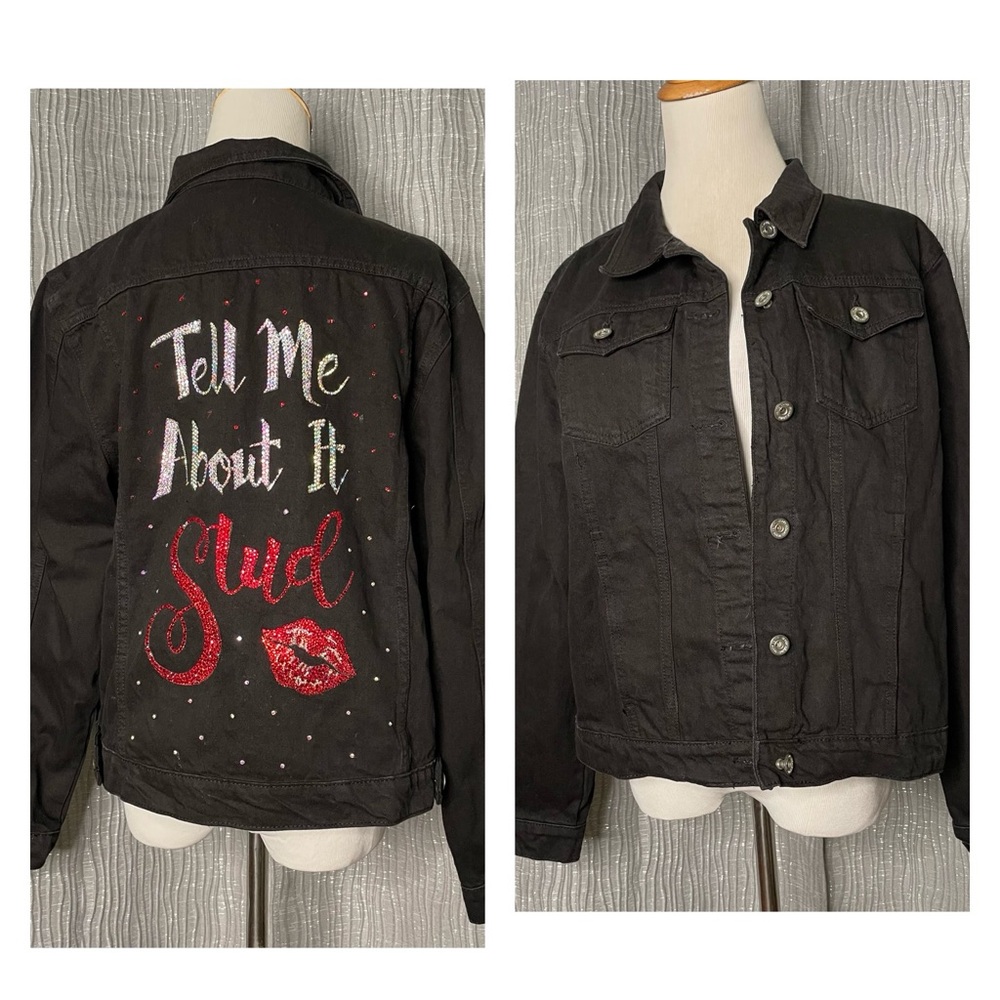 Boohoo rhinestone detail black denim jacket